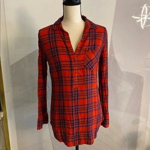 Merona half button tunic. Plaid size small